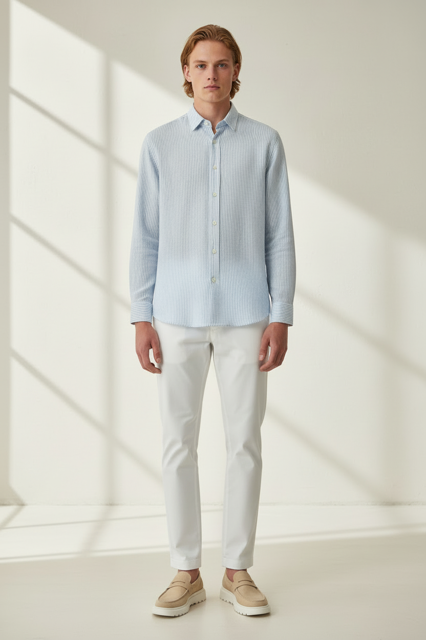 Camisa de Doble Gasa Celeste