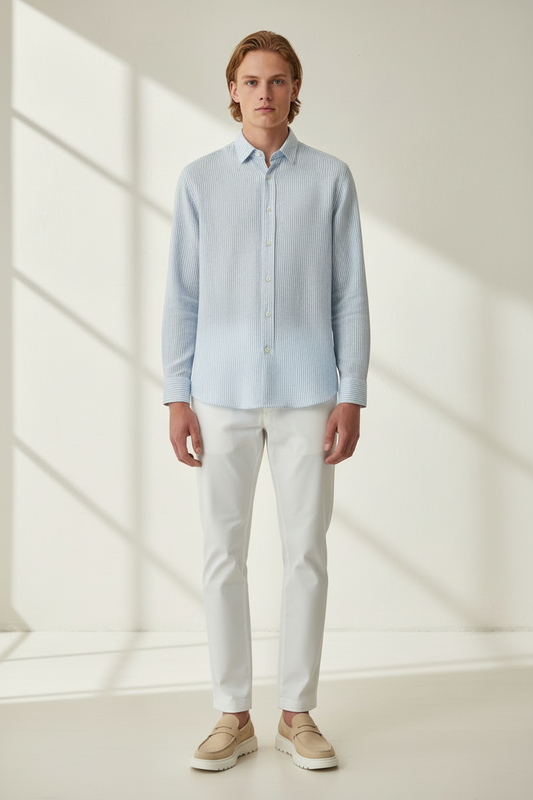 Camisa de Doble Gasa Celeste